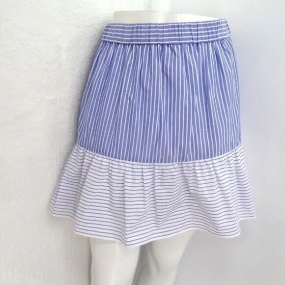 LOFT BLUE & WHITE STRIPED FLOUNCE CASUAL COASTAL COTTON MINI SKIRT SIZE: S NEW - Picture 2 of 6